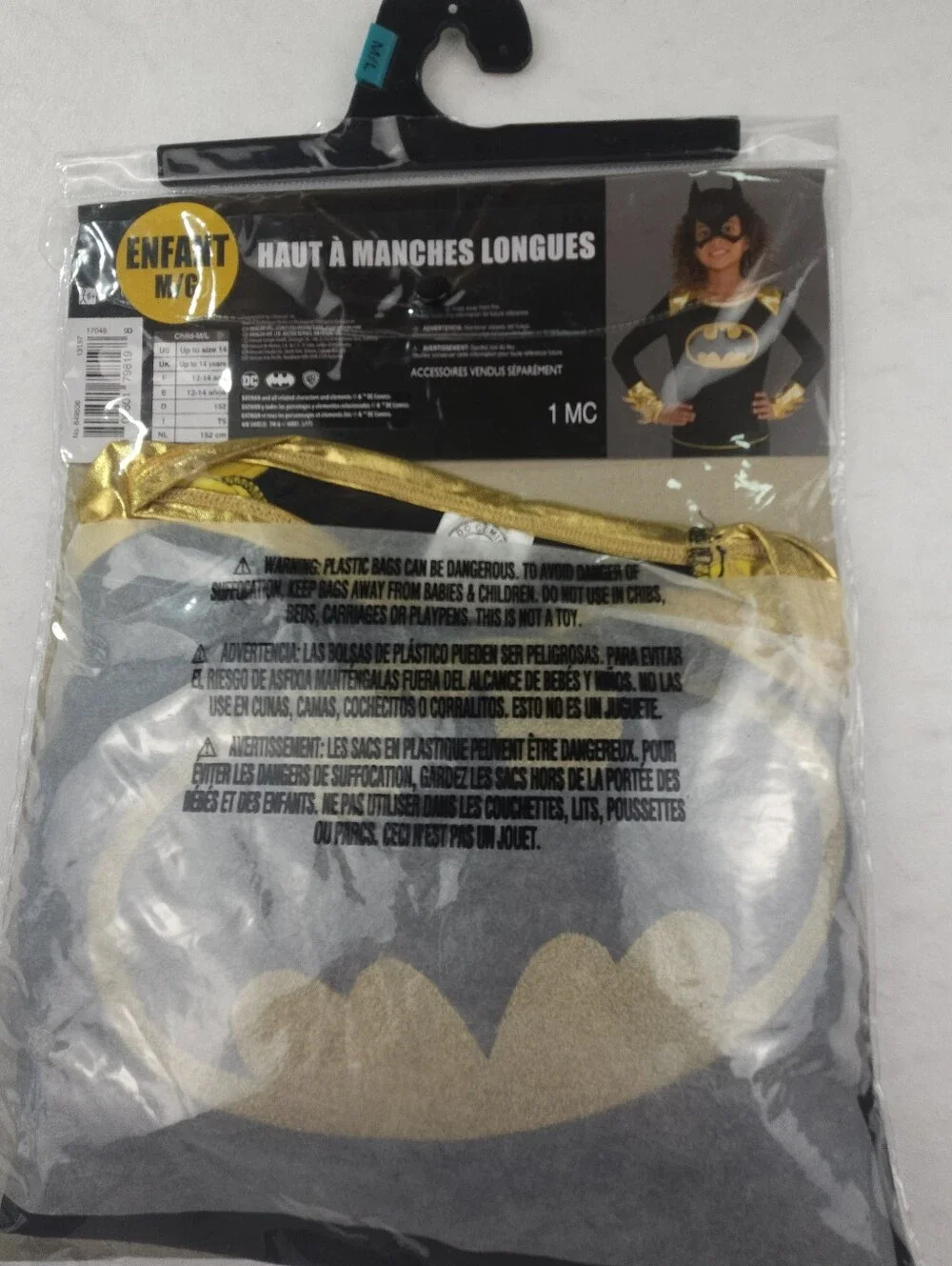 DC Batgirl Long Sleeve Top Child Size M/L Halloween Costume Dress Up Cosplay New